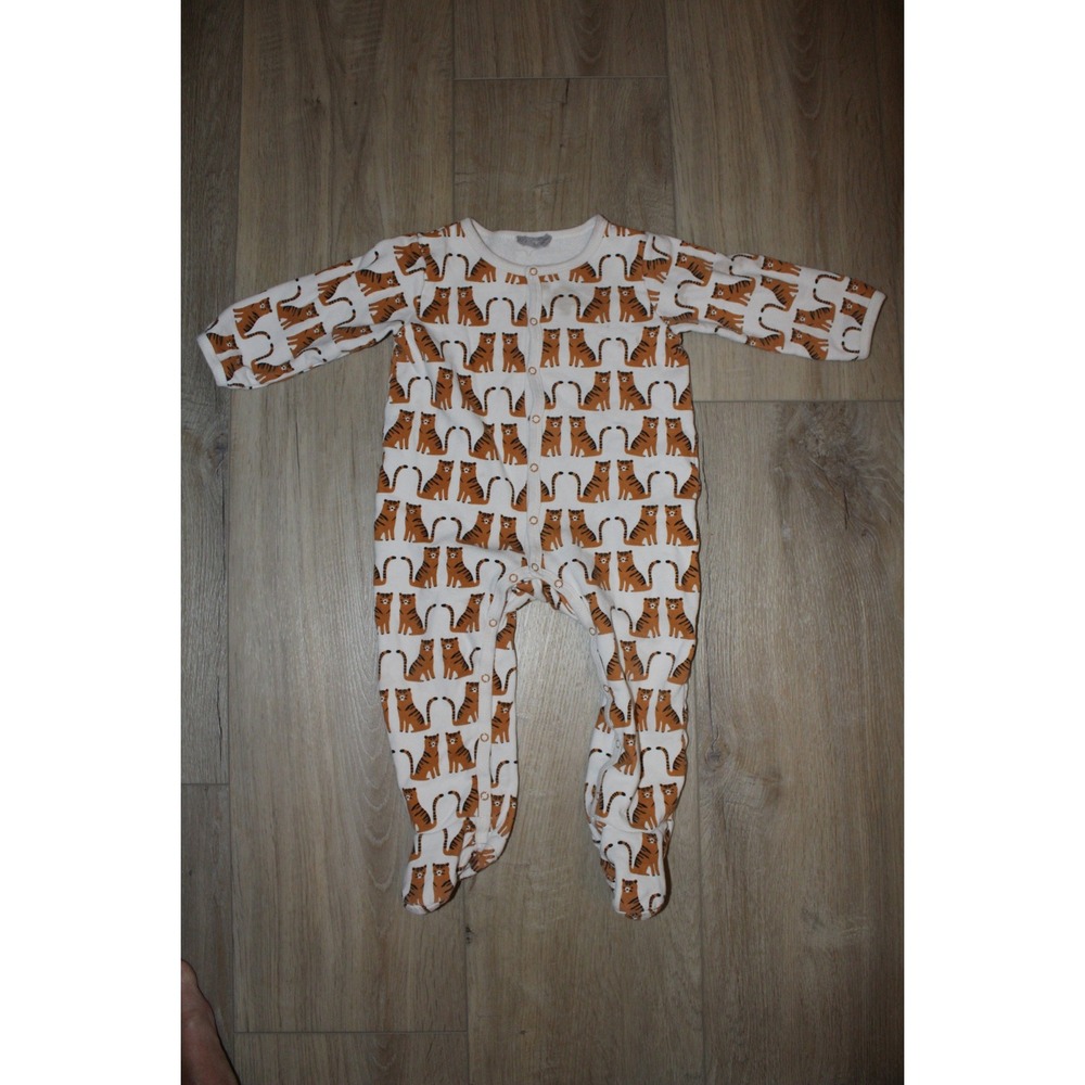 Bout'Chou 24M‎ Tiger Print Footed Sleeper Cotton Snap Front Pajamas Cream Orange